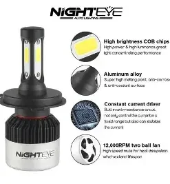 NIGHTEYE H4 LED Headlight Bulb 72W/Pair 36W/Bulb 9000LM 6500K Super Bright IP68 Waterproof Car Motorcycle Light - Image 4